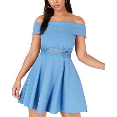 B. Darlin Womens Blue Off The Shoulder Daytime Party Dress Juniors 5/6 BHFO 9988