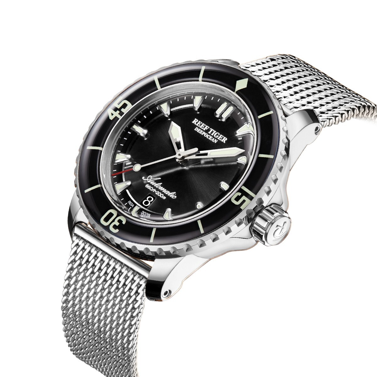 Pre-owned Reef Tiger Mens Diver Watches Luxury Automatic Wristwatch 20bar Sapphire Bezel
