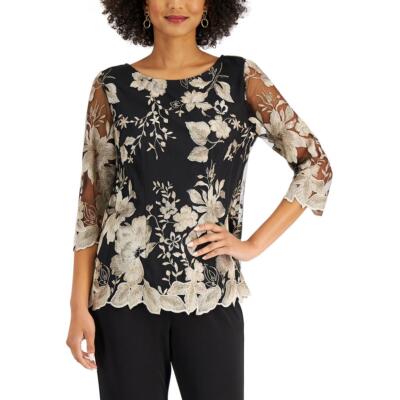 Женская черная вышитая блузка Alex Evenings с рукавом 3/4 XL BHFO 5746