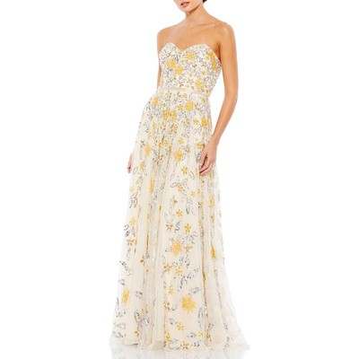 

Ieena for Mac Duggal Женское вечернее платье цвета слоновой кости с украшением  BHFO 3780, Nude multi