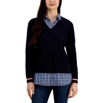 Женский темно-синий вязаный пуловер в клетку Tommy Hilfiger, топ-свитер XXL BHFO 9890