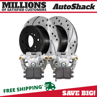 Rear Brake Calipers Pads Drilled and Slotted Rotors for Honda Pilot Acura MDX V6
