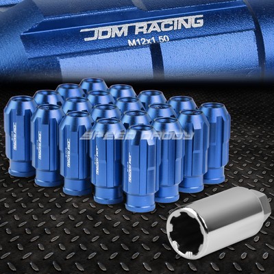 НАБОР ГАЕК JDM С ОТКРЫТЫМ КОНЦОМ ИЗ АЛЮМИНИЯ СИНЕГО ЦВЕТА С 20 НАКОНЕЧНИКАМИ + АДАПТЕР M12X1,5 ДИАМЕТРОМ 24 ММ / ВЫСОТОЙ 50 ММ