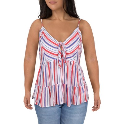 

CHANCE Женская белая майка с узлом спереди и V-образным вырезом Cami Shell Plus  BHFO 4127, Red/blue