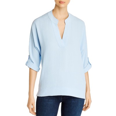 Женская синяя рубашка с V-образным вырезом и закатанными рукавами Calvin Klein, блузка-топ XS BHFO 5460