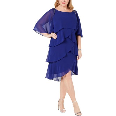 

Женское многоярусное коктейльное платье с рукавами-накидкой SL Fashions, плюс BHFO 5922, Royal