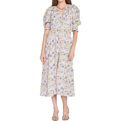 

Женское макси-платье En Saison цвета слоновой кости с цветочным принтом и длинными пышными рукавами  BHFO 0320, Ivory multi