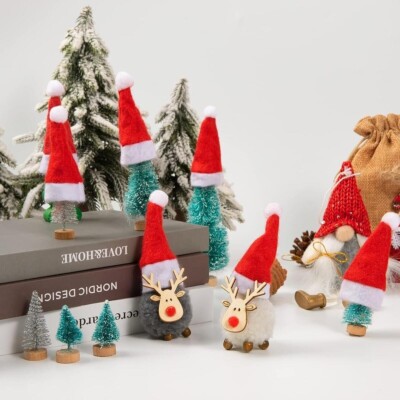 Christmas Hats 50PCS Mini Santa Decorating Tableware Festive Xmas Champagne Doll