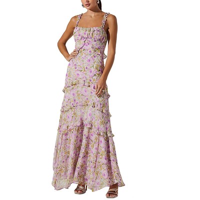 ASTR the Label Womens Purple Ruffles Tiered Boning Maxi Dress L BHFO 3678