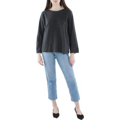 

Женская серая кашемировая рубашка в рубчик с вырезом под горло Eileen Fisher  BHFO 9577, Charcoal