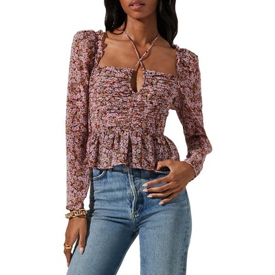 Женская розовая шифоновая блузка-рубашка с цветочным принтом ASTR the Label L BHFO 6283