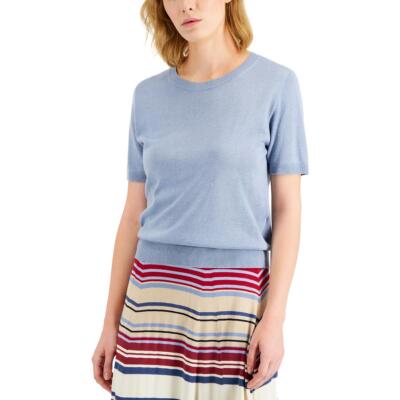 

Женский синий шелковый пуловер с круглым вырезом Weekend MaxMara  BHFO 4326, Sky blue