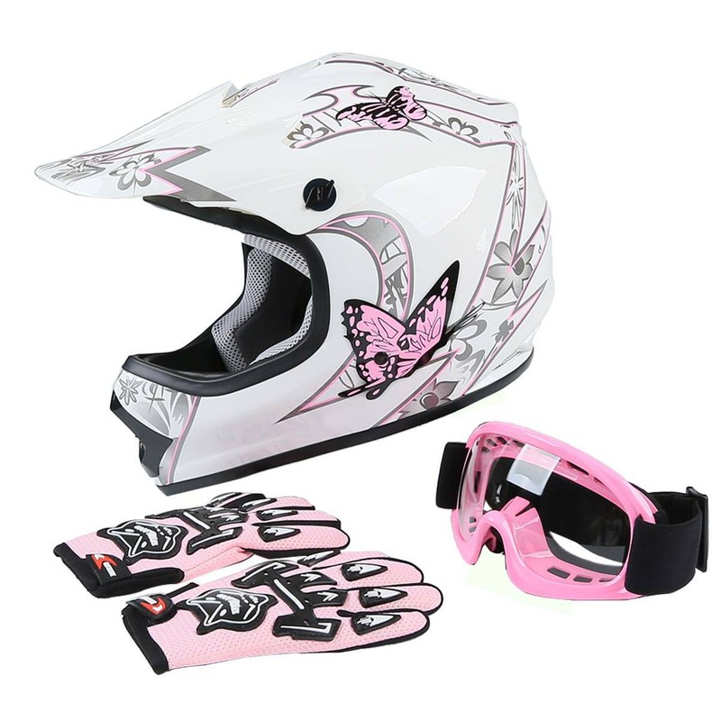 DOT Youth Helmet Child Kid Pink Butterfly Street Dirt Bike ATV MotocrossS M L XL