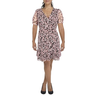 

Женское черное шифоновое платье с пышной юбкой Karl Lagerfeld Paris с цветочным принтом  BHFO 0239, Black/rouge red