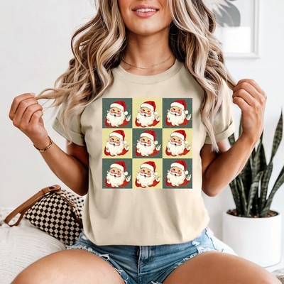 Santa Claus Christmas Holiday Womens T-Shirt Retro Festive Tee