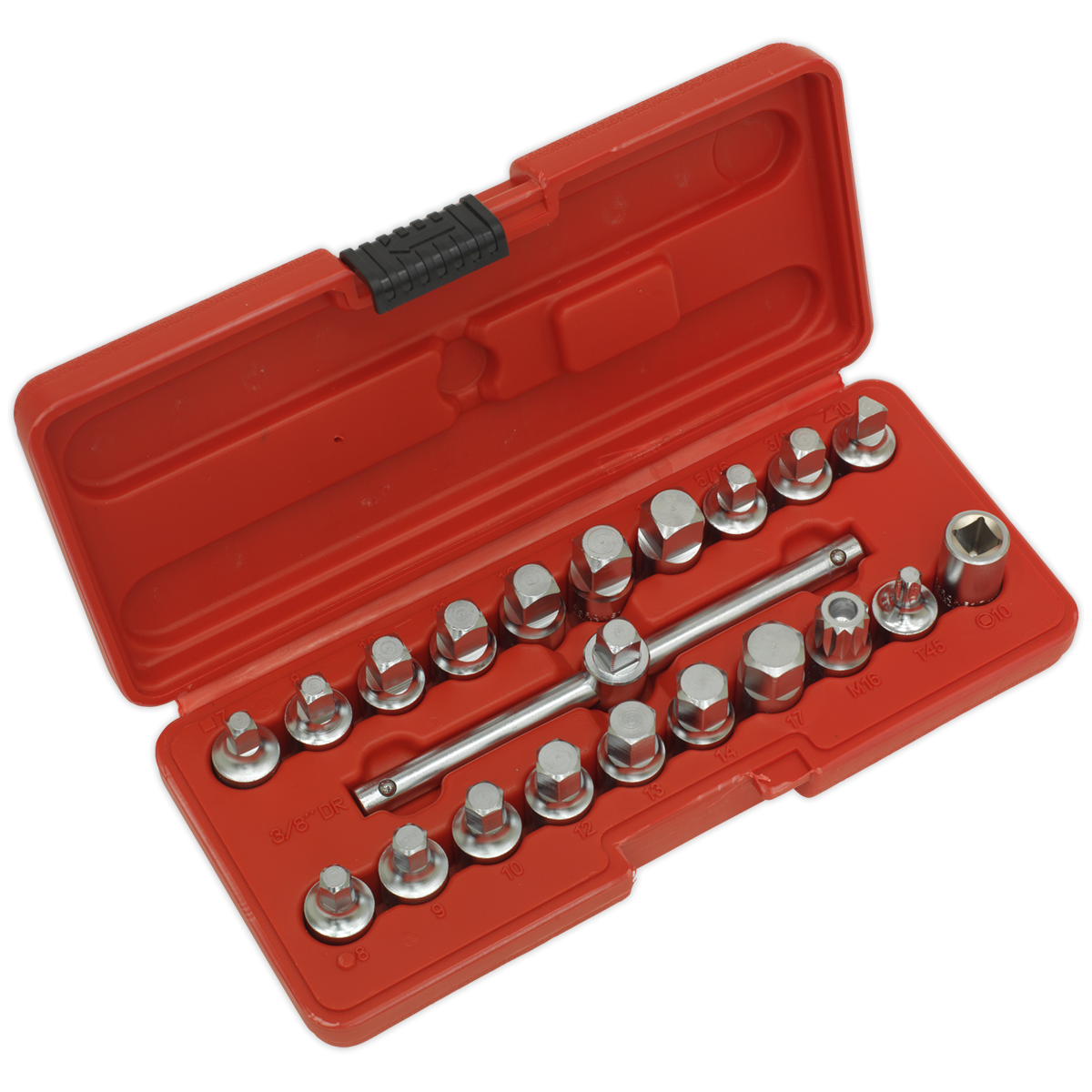 Sealey Tools Oil Drain Sump Plug Socket Key Removal Tool Set 19pc 3/8