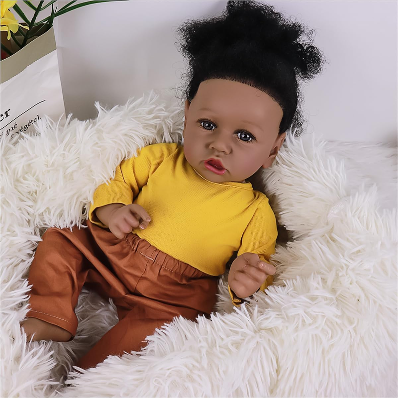 Lifelike Reborn Baby Dolls Black Girl-22-inch Realistic Silicone Reborn Baby ...