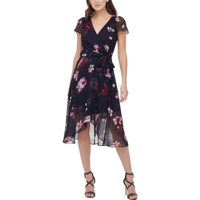 Женское темно-синее вечернее платье миди с прозрачным поясом DKNY Petites 4P BHFO 4666