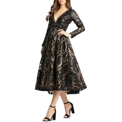 

Mac Duggal Женское черное коктейльное вечернее платье миди с блестками  BHFO 1244, Black nude
