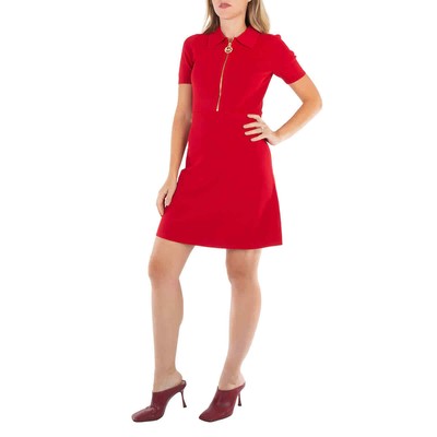 Pre-owned Michael Kors Short-sleeved Logo Zip Dress, Size Small In Red