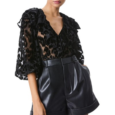 

Женская черная блузка на пуговицах Alice and Olivia Laurette, рубашка  BHFO 3470, Черный