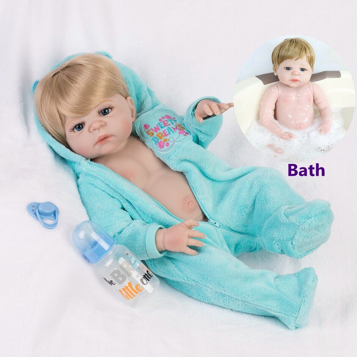 22" Realistic Reborn Baby Dolls Full Body Vinyl Silicone Girl Doll Newborn Bath