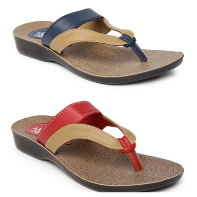 PARAGON SOLEA Women s Red Blue Fashioned V strap Flip Flops Medium Western heel eBay