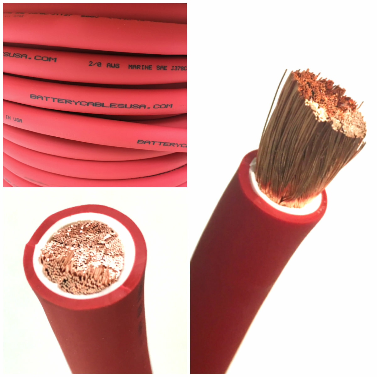 2/0 AWG 00 Gauge Battery Cable Red By the Foot OFC Copper Power Wire