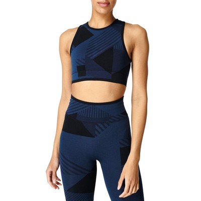 

Женский спортивный бюстгальтер для фитнеса и тренировок Sweaty Betty темно-синего цвета Athletic  BHFO 4863, Navy blue/black jacquard