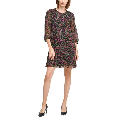 

Женское черное шифоновое мини-платье с цветочным принтом Calvin Klein  BHFO 5622, Black multi