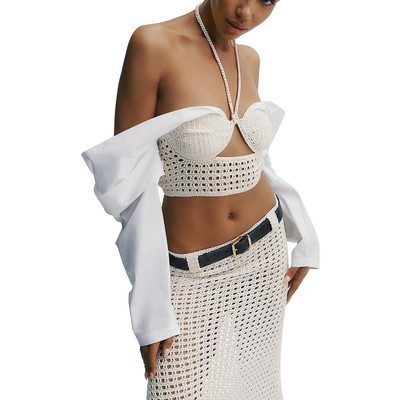 Укороченный топ Mannei Womens Mesta белого цвета с вырезом и шнуровкой на спине 40 BHFO 3398