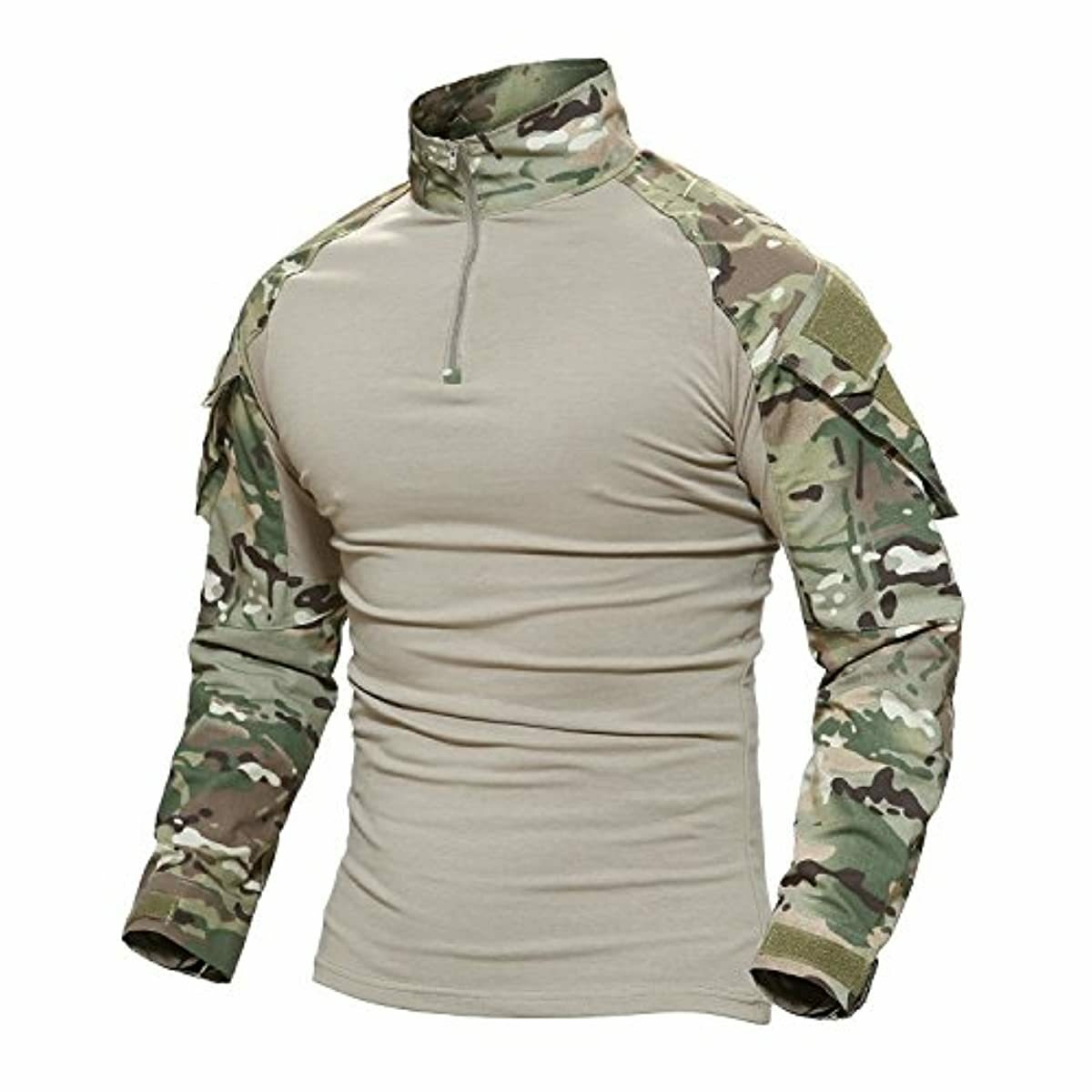 Men's Tactical Military Shirts 1/4 Zip Long Sleeve Shirt with Multiple