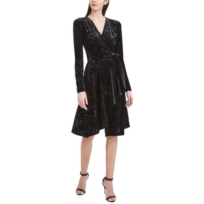 

Женское черное бархатное платье миди с запахом BCBGMAXAZRIA  BHFO 4651, Черный