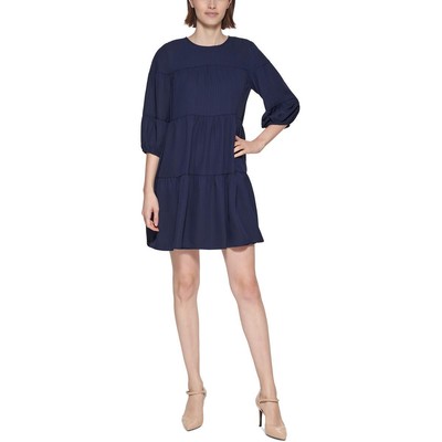 

Calvin Klein Womens Многоуровневое мини-платье прямого кроя для вечеринок Petites BHFO 7220, Indigo