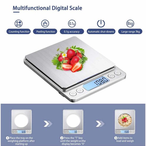3KG Food Kitchen Scale, Digital Grams & Ounces for Weight Loss, Baking, Cooking