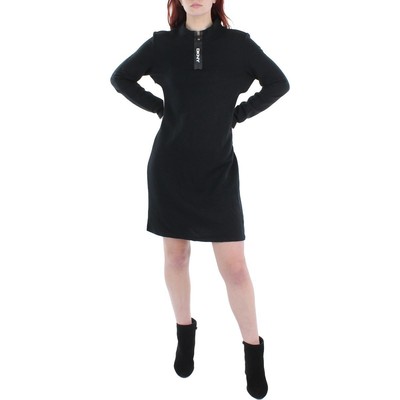 

Женское трикотажное платье-свитшот DKNY выше колена с воротником-стойкой BHFO 4965, Black ivory
