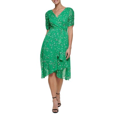 

Женское зеленое платье с запахом до колен DKNY с цветочным принтом  BHFO 7580, Apple green