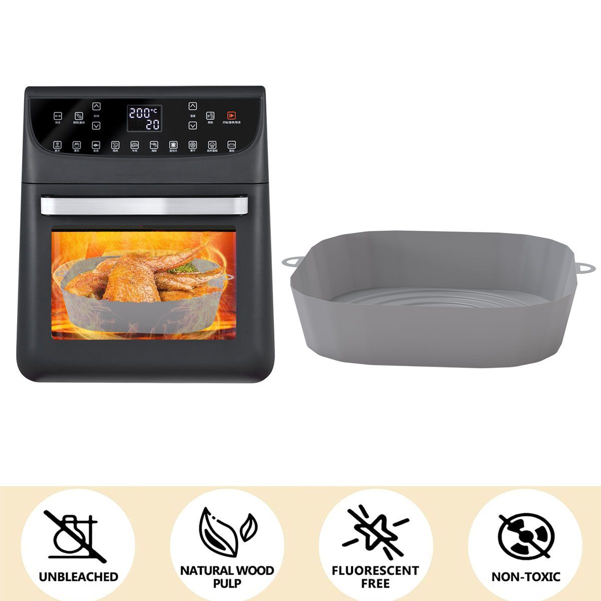 2pcs Air Fryer Silicone Pot Basket Non-Stick Safe Oven Baking Tray Accessories