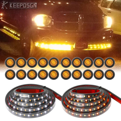 For RAM 1500 2500 2x 70'' Running Board Light Strip 20x Side Marker Turn Signal