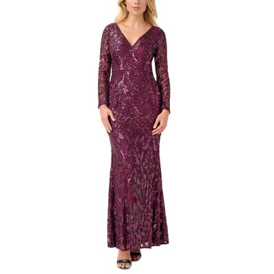 Adrianna Papell Женское фиолетовое сетчатое вечернее платье Gown Petites 2P BHFO 5873