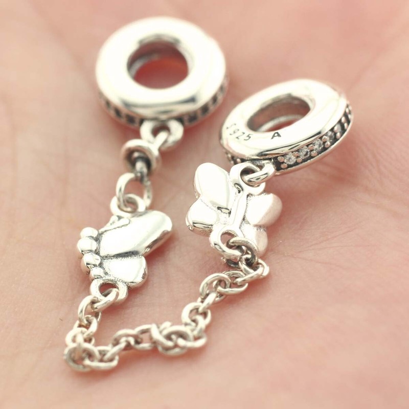 925 Sterling Silver Decorative Butterflies Safety Chain Fit Charm Bracelet