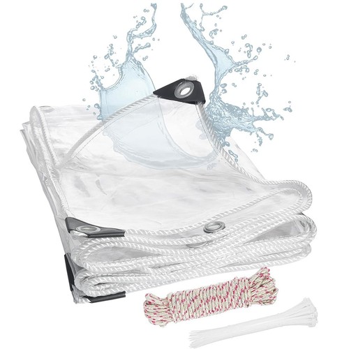 Clear Tarps Heavy Duty PVC Vinyl 14 Mil Thick Waterproof Tarpaulin with Grommets
