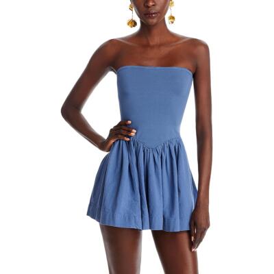 Free People Womens Blue Mini Drop Waist Strapless Fit & Flare Dress M BHFO 6176