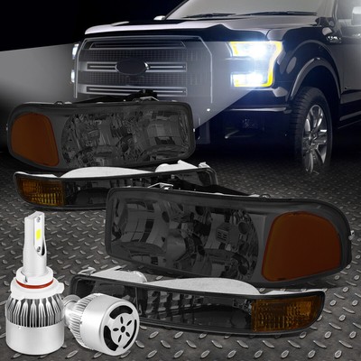 ЗАКОПЧЕННЫЙ КОРПУС ФАРЫ + ЯНТАРНЫЙ СВЕТ + БЕЛЫЙ СВЕТОДИОД 9006 HID + ВЕНТИЛЯТОР ДЛЯ 99-06 GMC SIERRA