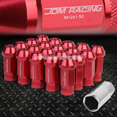НАБОР ГАЕК JDM С ОТКРЫТЫМ КОНЦОМ ИЗ КРАСНОГО АЛЮМИНИЯ С 20 НАКОНЕЧНИКАМИ + АДАПТЕР M12X1,5 ДИАМЕТРОМ 25 ММ/ ВЫСОТОЙ 50 ММ