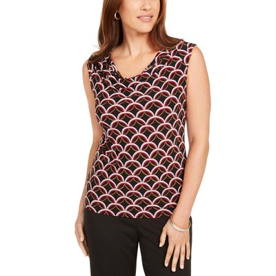 

Женская черная рубашка-цепочка Kasper с U-образным вырезом, верхняя блузка  BHFO 3203, Fire red multi