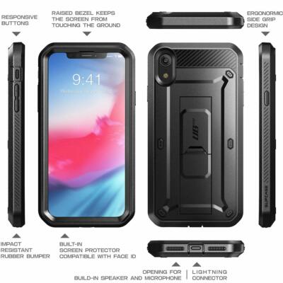 Genuine SUPCASE Case For iPhone XR 6.1'', Kickstand Full Cover with Screen BLACK