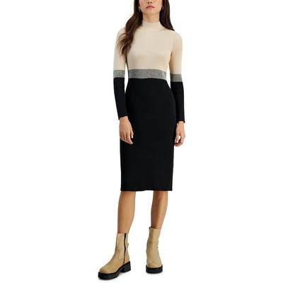 Женский повседневный свитер миди в черный цвет с цветными блоками Taylor Womens Petites PXL BHFO 4014