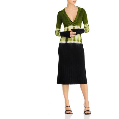 Женское зеленое спортивное платье в рубчик с длинным воротником Proenza Schouler L BHFO 7520