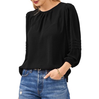 

Женская черная плиссированная блузка с круглым вырезом Vince Camuto  BHFO 8518, Rich black